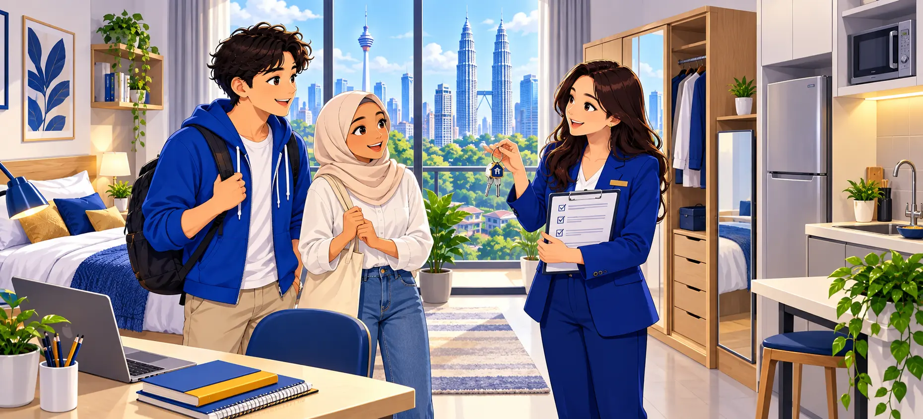 International students viewing furnished accommodation in Malaysia